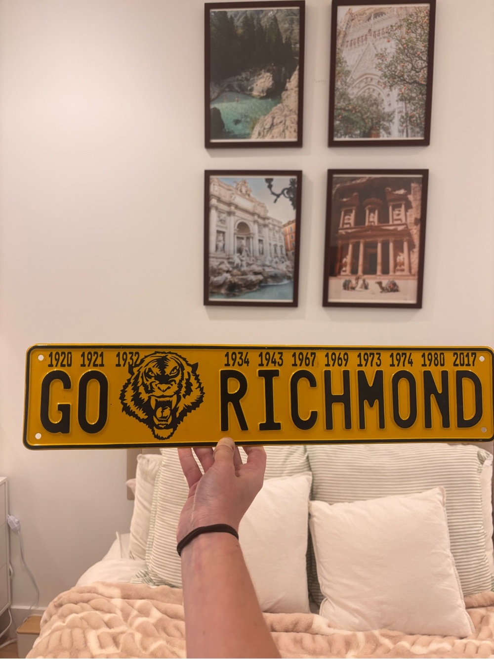 Go Richmond Yellow Metal Wall Sign - Vintage Tiger Design